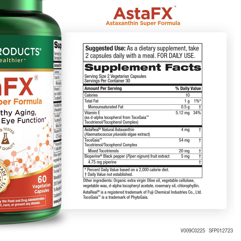 Clearance! PURITY Products AstaFX® Plus - Astaxanthin Super Formula- 60 Vegetarian Caps - BEST BY 11/2025 - DailyVita