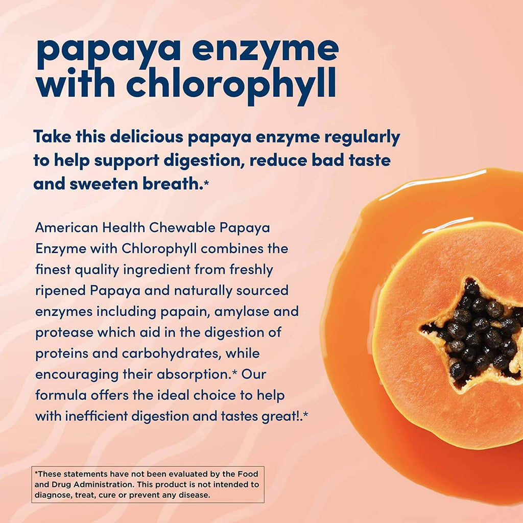 American Health Papaya Enzyme with Chlorophyll - 250 Chewable Tablets - DailyVita