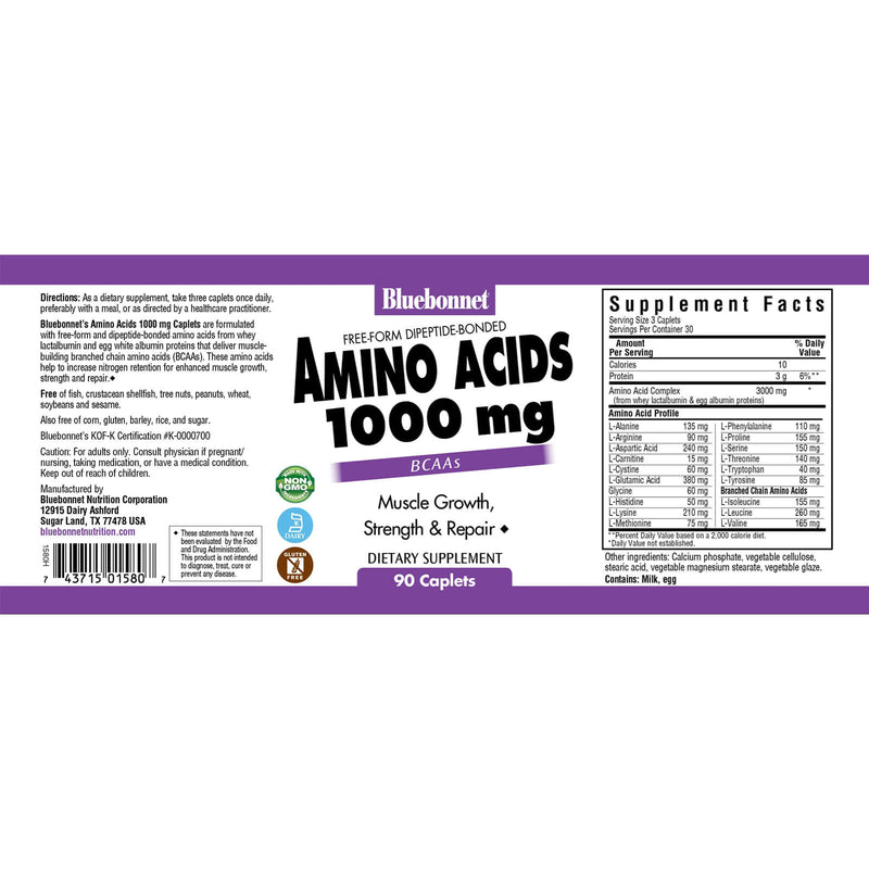 Bluebonnet Aminoácidos 1000 mg 90 Comprimidos