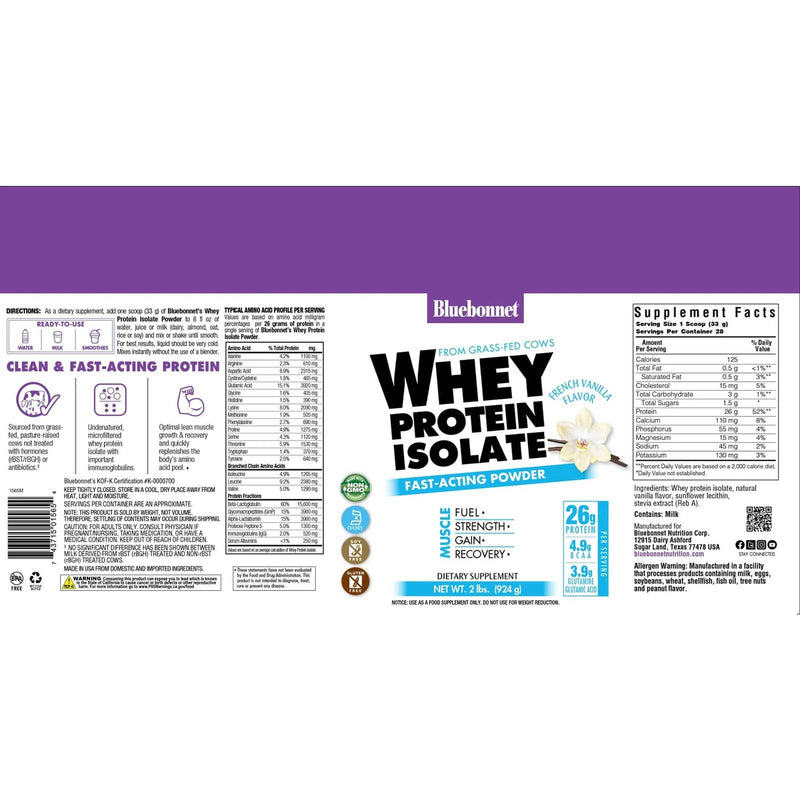 Bluebonnet Whey Protein Isolate Powder French Vanilla 2 lbs