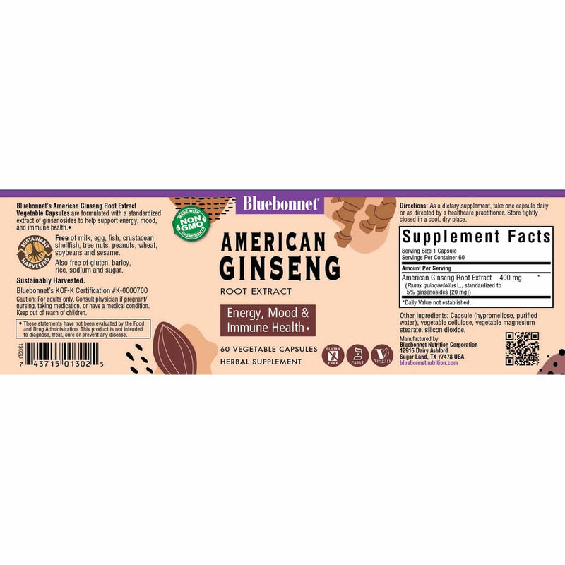 Bluebonnet American Ginseng Root Extract 60 Veg Capsules