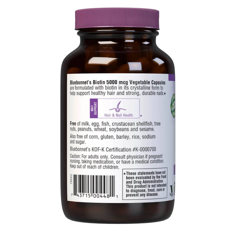 Bluebonnet Biotin 5000 mcg 120 Veg Capsules