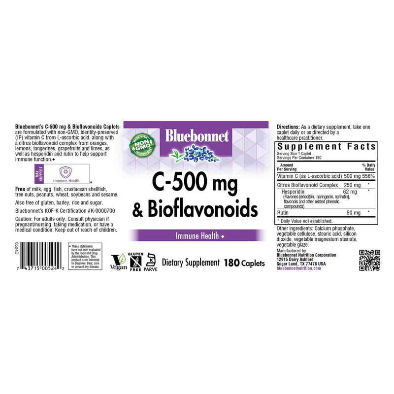 Bluebonnet C-500 mg & Bioflavonoids 180 Caplets