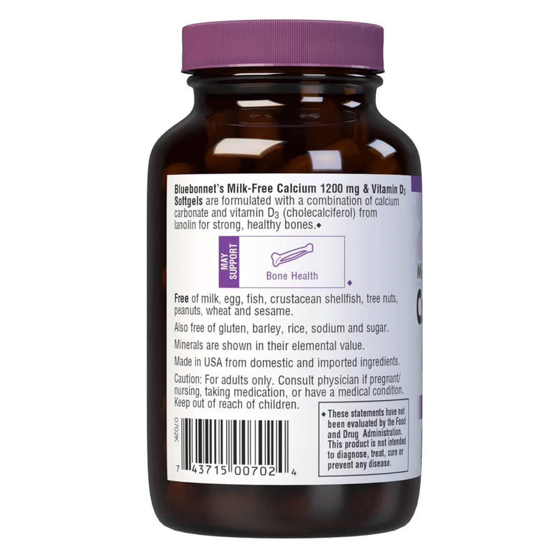 Bluebonnet Calcium Citrate and Vitamin D3 1200 mg - 60 Softgels (Milk-Free)