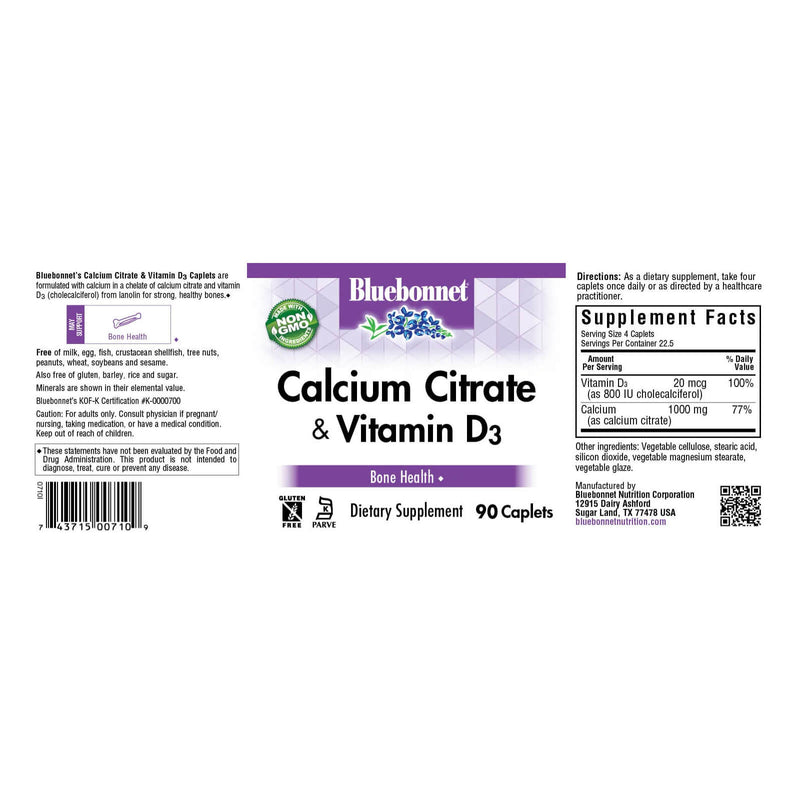 Bluebonnet Calcium Citrate & Vitamin D3 90 Caplets