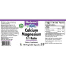 Bluebonnet Calcium Magnesium 1:1 Ratio 180 Veg Capsules