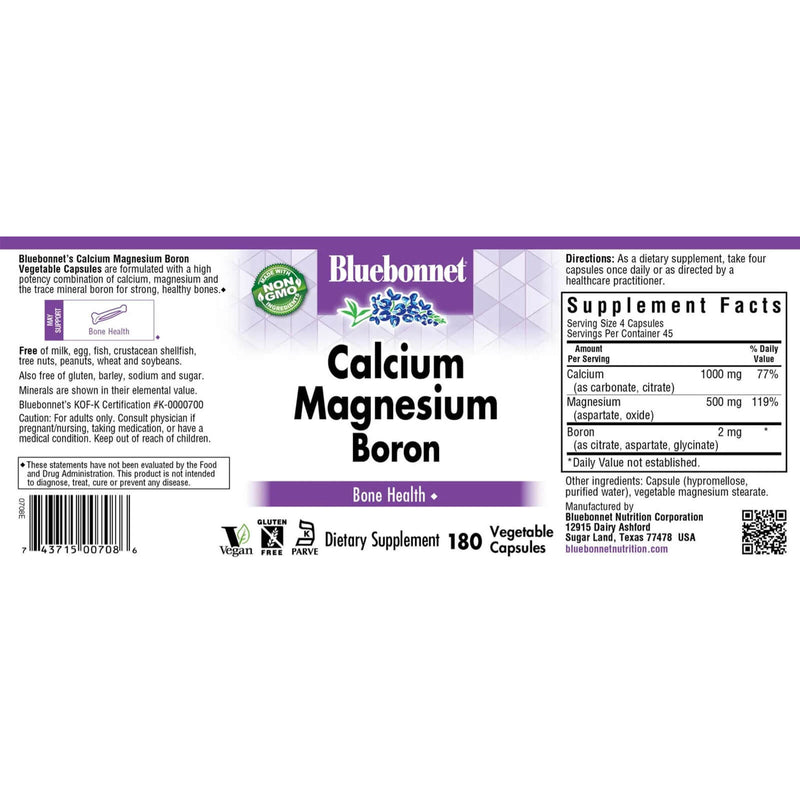 Bluebonnet Calcium Magnesium & Boron 180 Veg Capsules