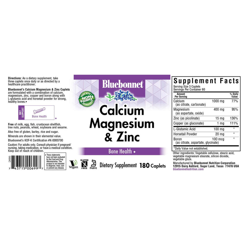 Bluebonnet Calcium Magnesium Zinc 180 Caplets