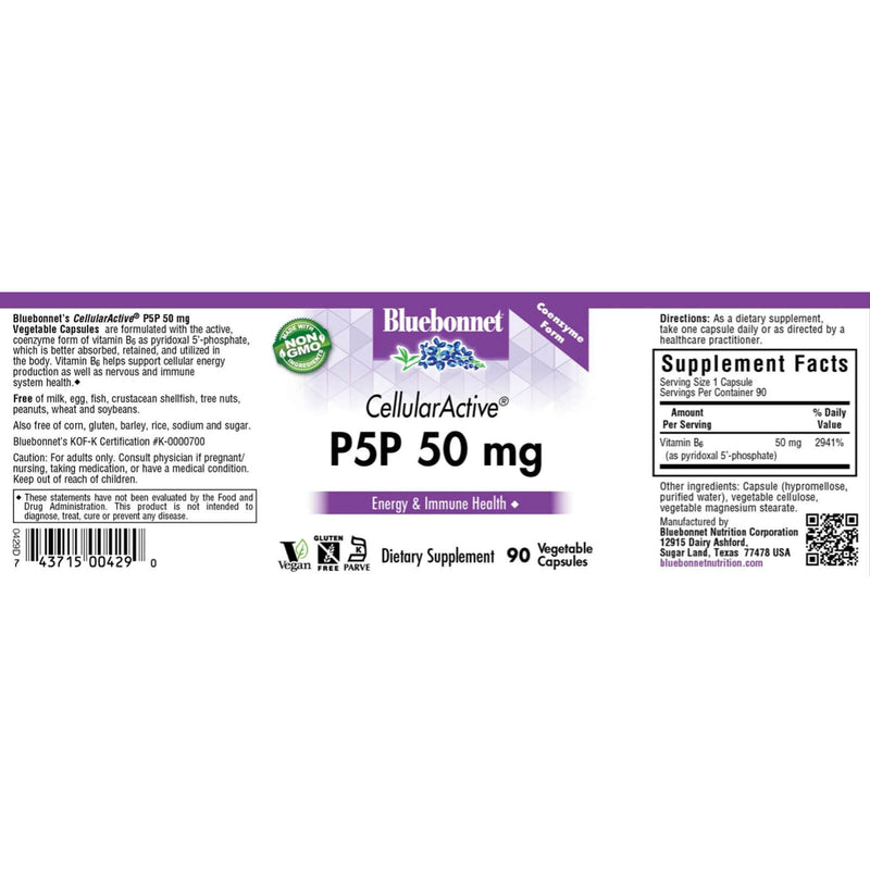 Bluebonnet Cellular Active P-5-P 50 mg 90 Veg Capsules