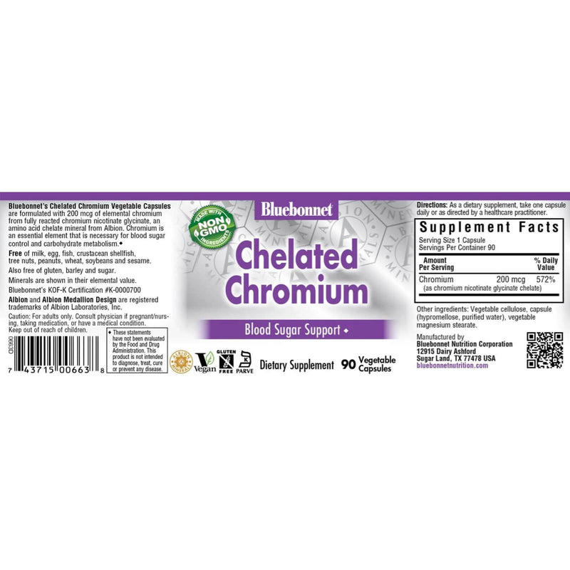 Bluebonnet Chelated Chromium 200 mcg 90 Veg Capsules