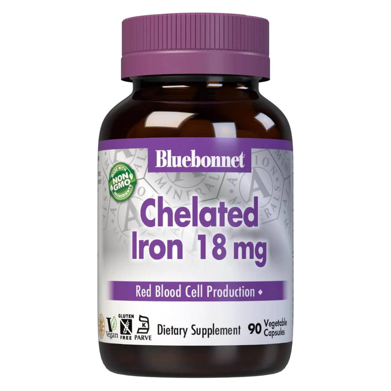 Bluebonnet Chelated Iron 18 mg 90 Veg Capsules