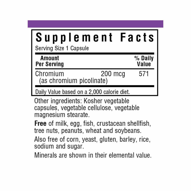 Bluebonnet Chromium Picolinate 200 mcg 100 veg cápsulas