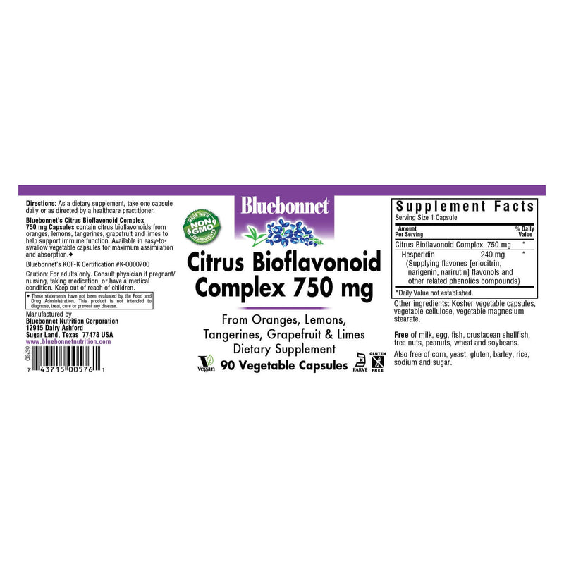 Bluebonnet Citrus Bioflavonoid Complex 750 mg 90 Veg Capsules