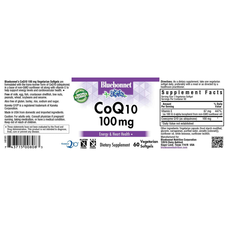 Bluebonnet CoQ10 100 mg 60 Vegetarian Softgels