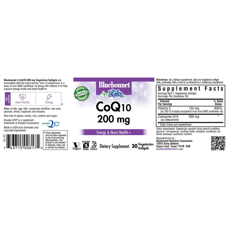 Bluebonnet CoQ10 200 mg 30 Vegetarian Softgels