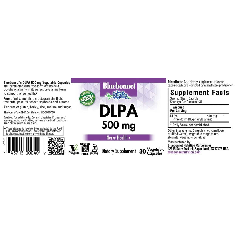 Bluebonnet DLPA 500 mg 30 Veg Capsules