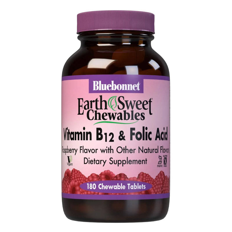 Bluebonnet Earthsweet Chewables Vitamin B-12 & Folic Acid Raspberry 180 Tablets