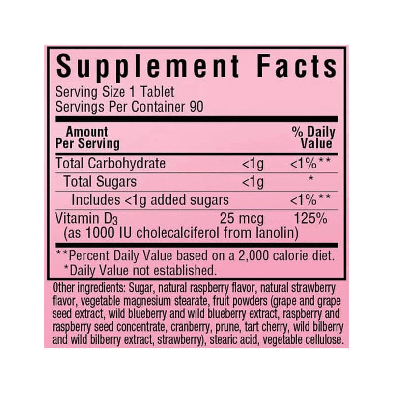 Bluebonnet Earthsweet Chewables Vitamin D3 25 mcg (1000 IU) Raspberry 90 Tablets