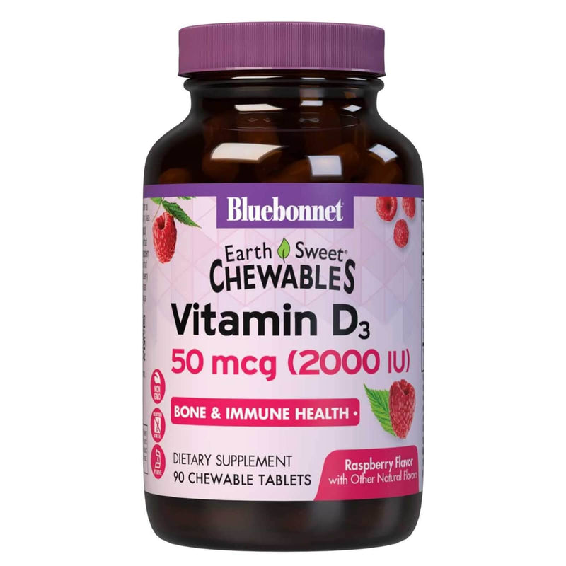 Bluebonnet Earthsweet Chewables Vitamina D3 2000 UI Frambuesa 90 Comprimidos