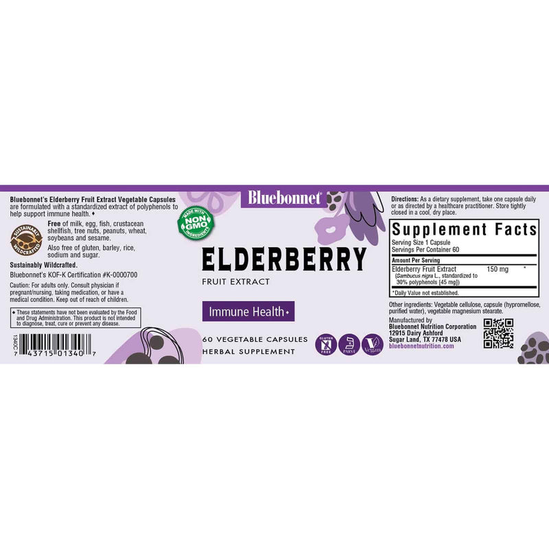 Bluebonnet Elderberry Fruit Extract 60 Veg Capsules