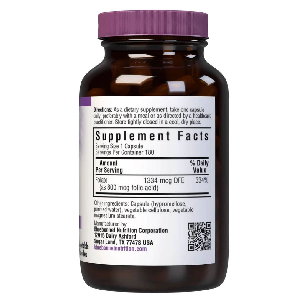 Bluebonnet Folic Acid 800 mcg 180 Veg Capsules