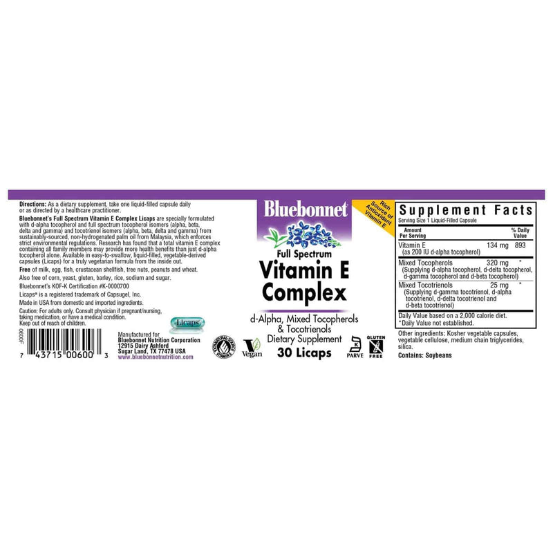 Bluebonnet Full Spectrum Vitamin E Complex 30 Liquid Capsules