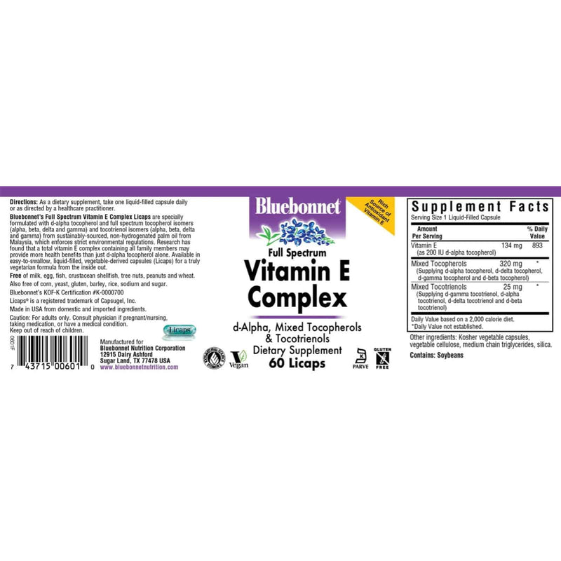 Bluebonnet Full Spectrum Vitamin E Complex 60 Liquid Capsules