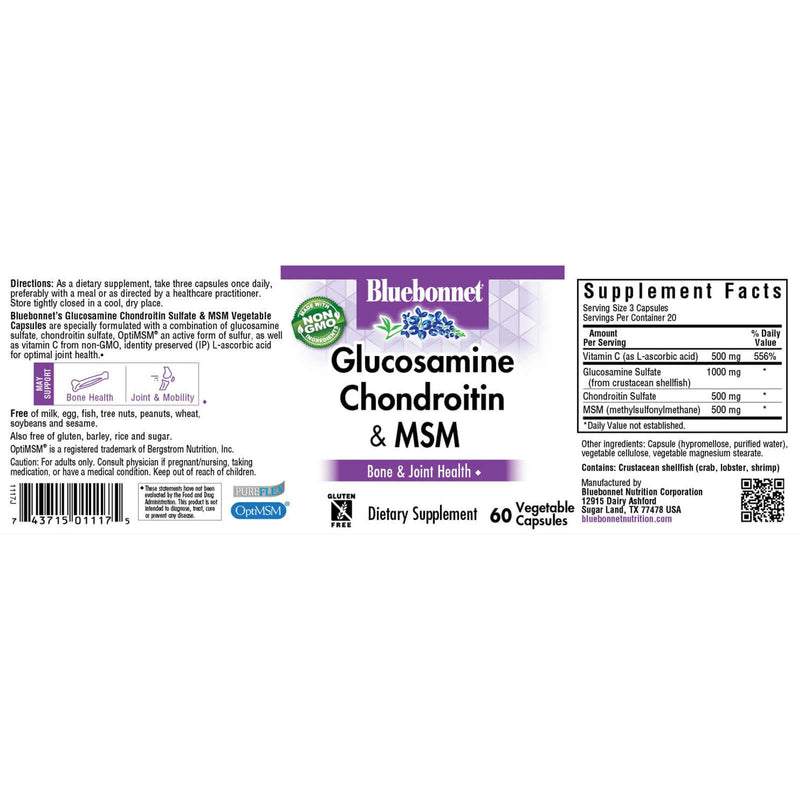 Bluebonnet Glucosamine Chondroitin & MSM 60 Veg Capsules