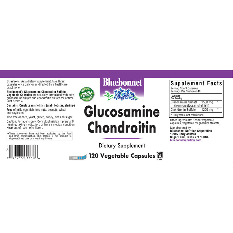 Bluebonnet Glucosamine Chondroitin Sulfate 120 Veg Capsules