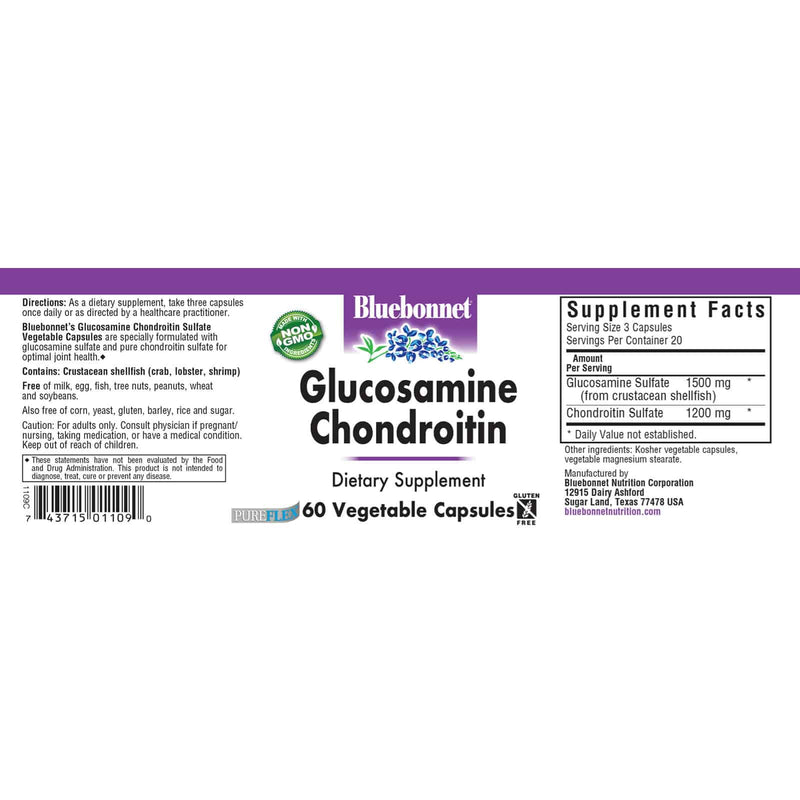 Bluebonnet Glucosamine Chondroitin Sulfate 60 Veg Capsules