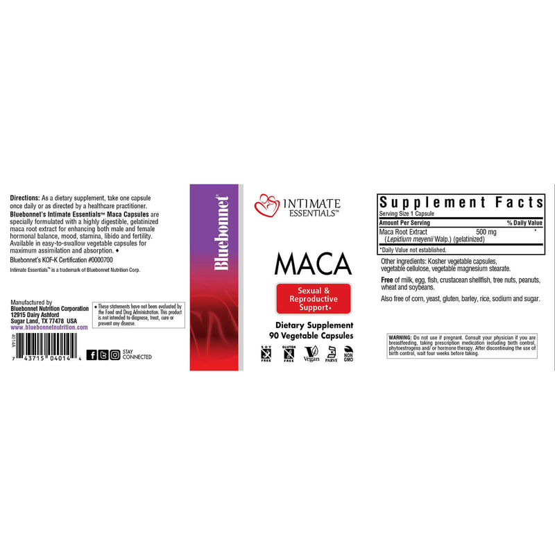 Bluebonnet 亲密的Essenitals Maca 90 Veg胶囊