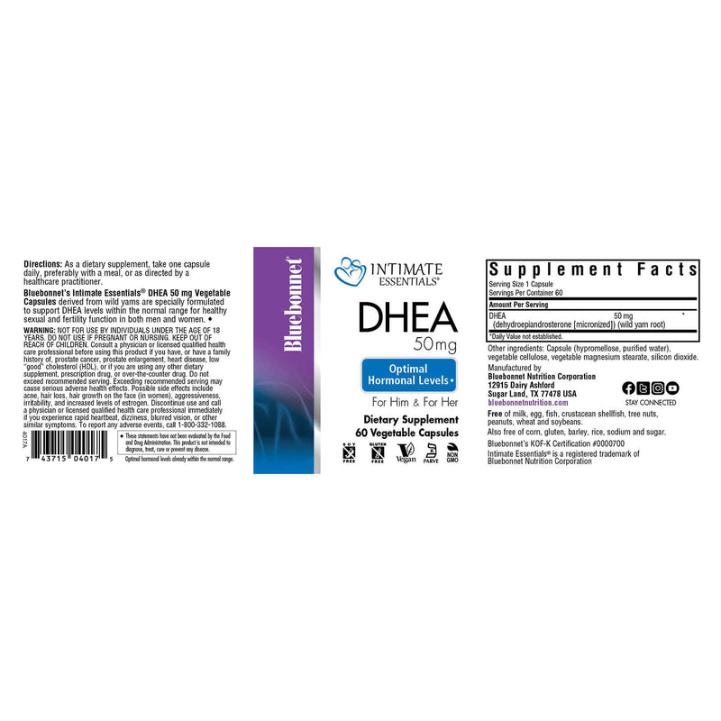 Bluebonnet Intimate Essentials Dhea 50 Mg 60 Vegetable Capsules