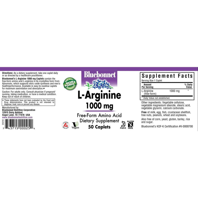 Bluebonnet L-Arginine 1000 mg 50 Caplets