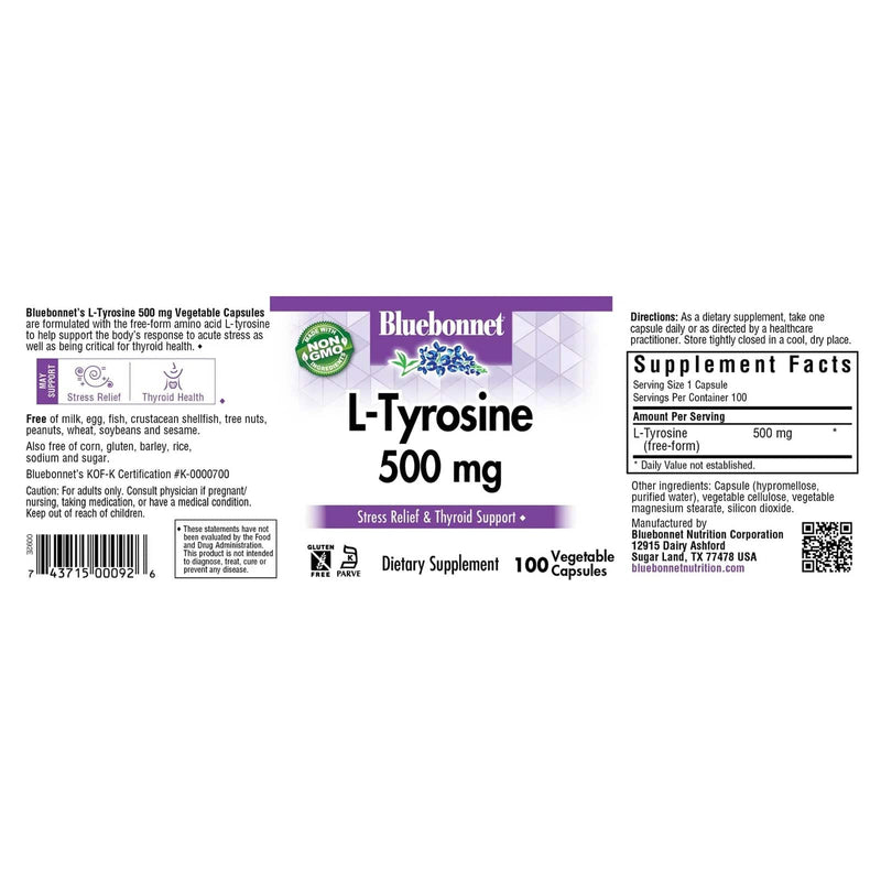 Bluebonnet L-Tyrosine 500 mg 100 Veg Capsules