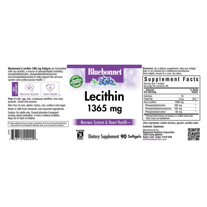 Bluebonnet Lecithin 1365 mg 90 Softgels