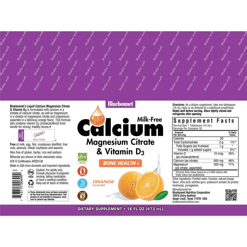 Bluebonnet Liquid Calcium Magnesium Citrate Orange 16 fl oz