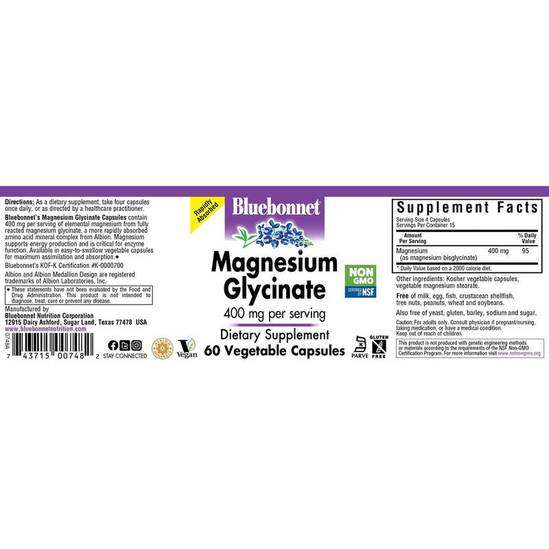 Bluebonnet Magnesium Glycinate 60 Veg Capsules