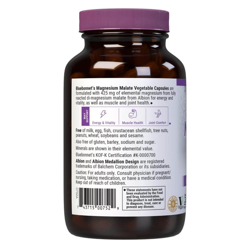 Bluebonnet Magnesium Malate 90 Vegetable Capsules