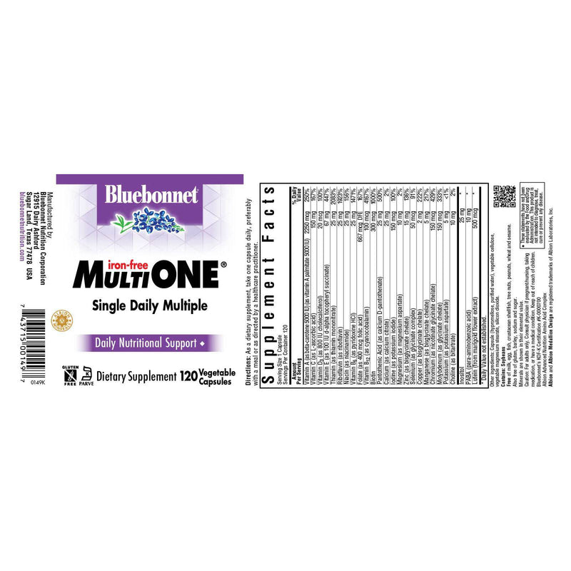 Bluebonnet Multi One (Iron Free) 120 Veg Capsules