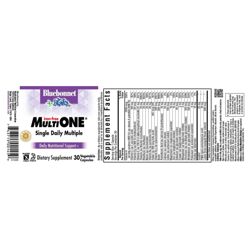 Bluebonnet Multi One (Iron Free) 30 Veg Capsules