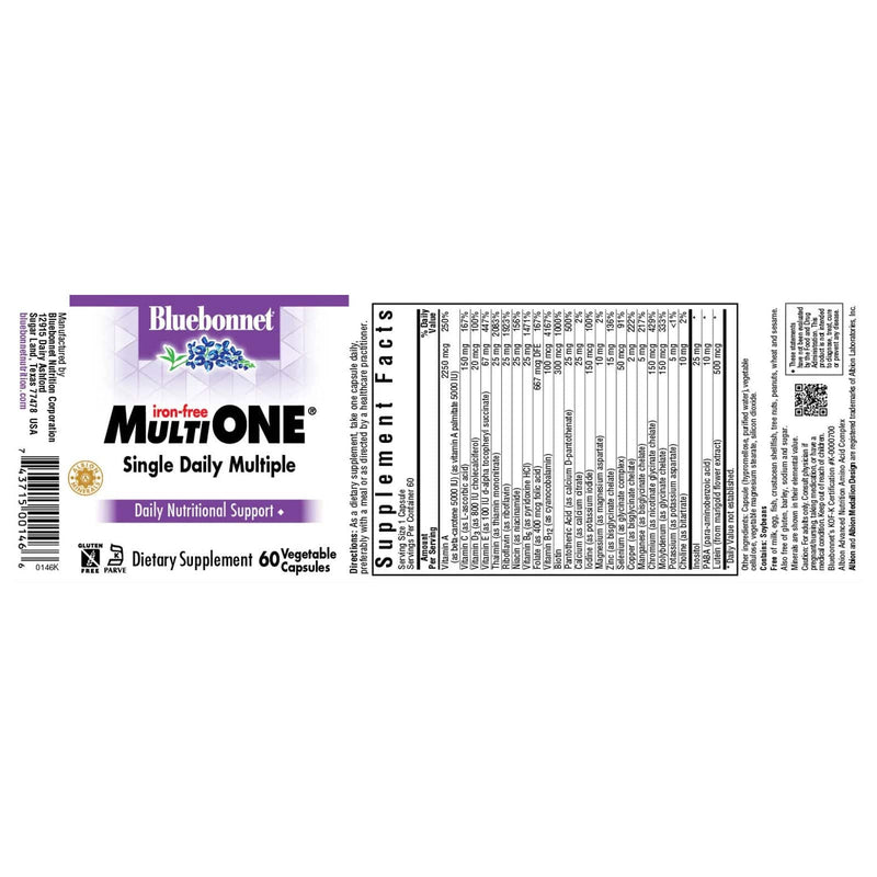 Bluebonnet Multi One (Iron Free) 60 Veg Capsules