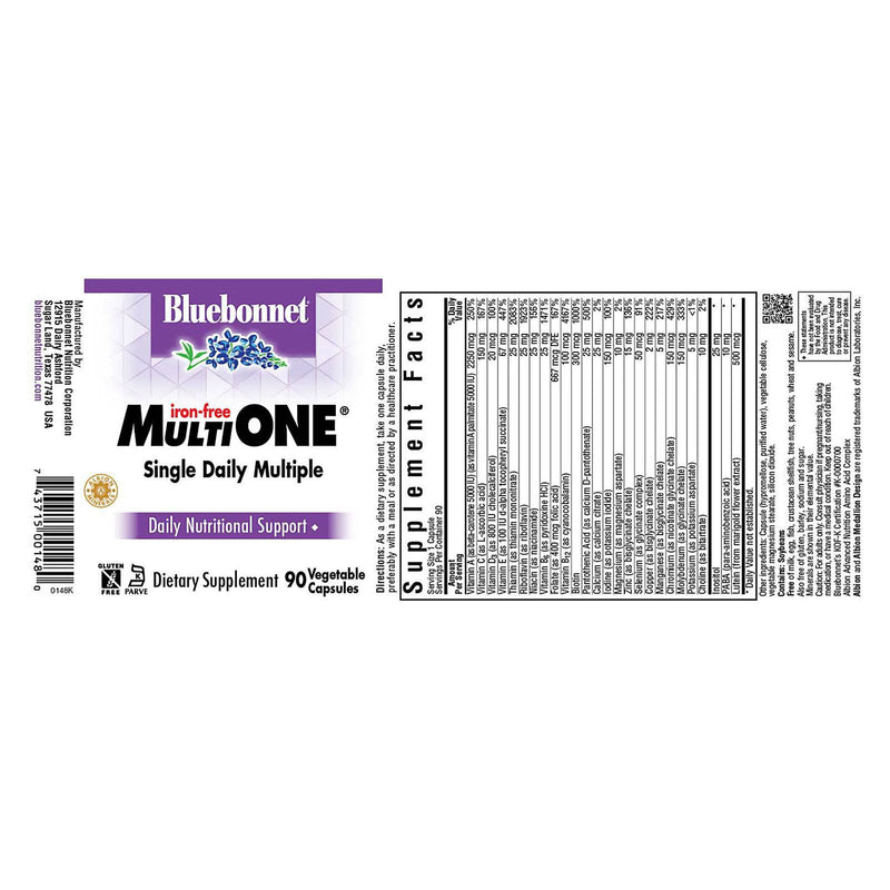 Bluebonnet Multi One (Iron Free) 90 Veg Capsules