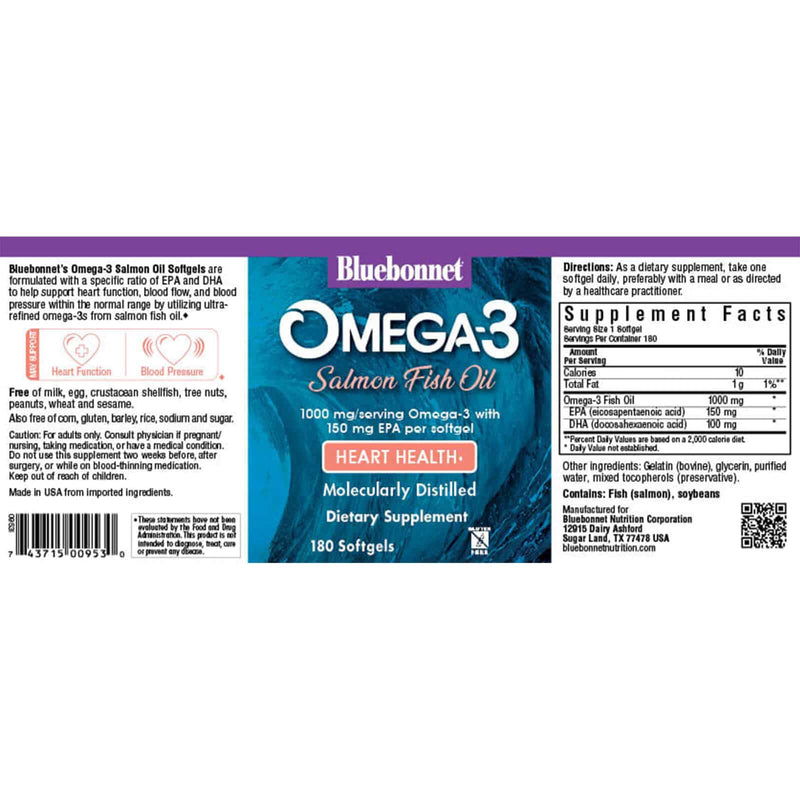 Bluebonnet Omega-3 Salmon Oil 180 Softgels