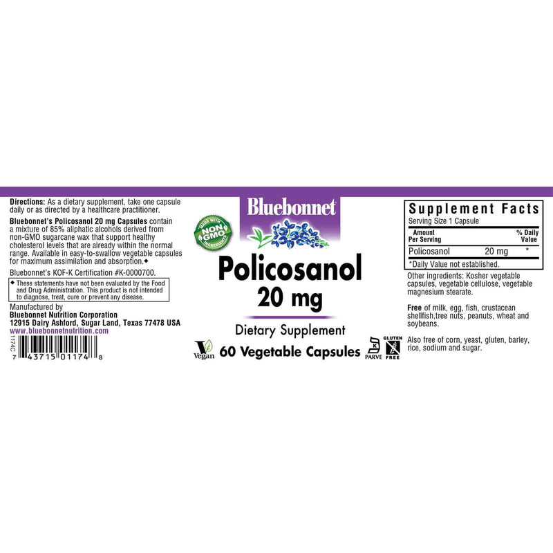 Bluebonnet Policosanol 20 mg 60 Veg Capsules - DailyVita