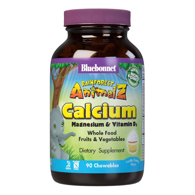 Bluebonnet Rainforest Animalz Calcium Magnesium & Vitamin D3 Vanilla Frosting Flavor 90 Chewable Tablets