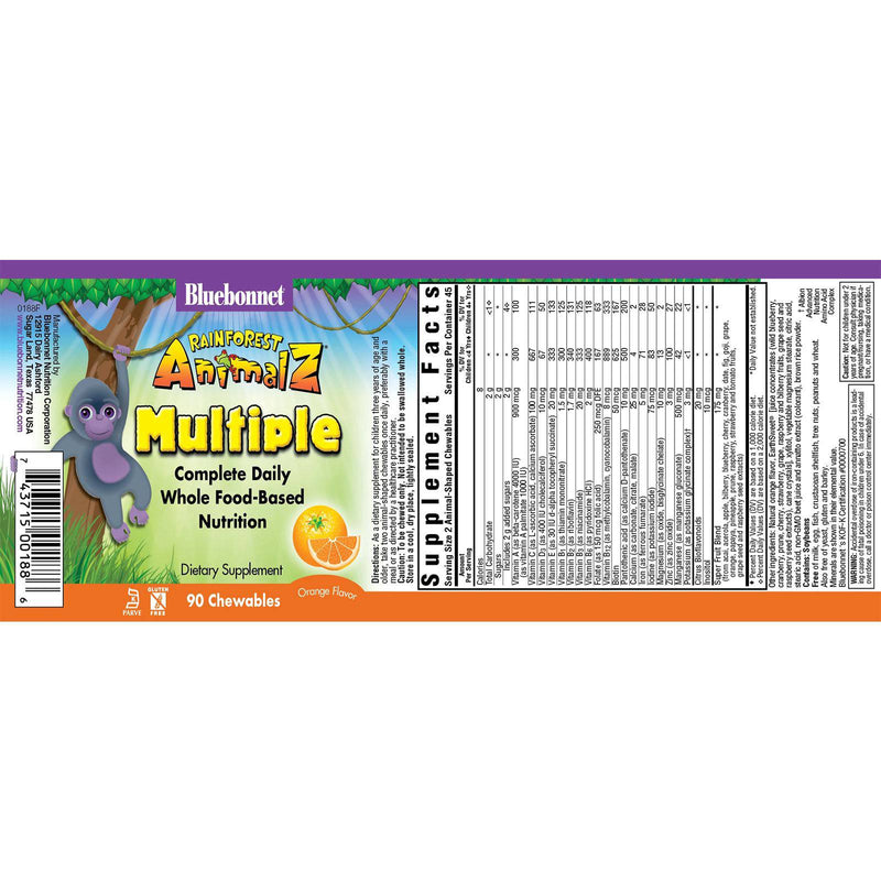 Bluebonnet Rainforest Animalz Whole Food Based Multiple Orange 90 Chewable Tablets