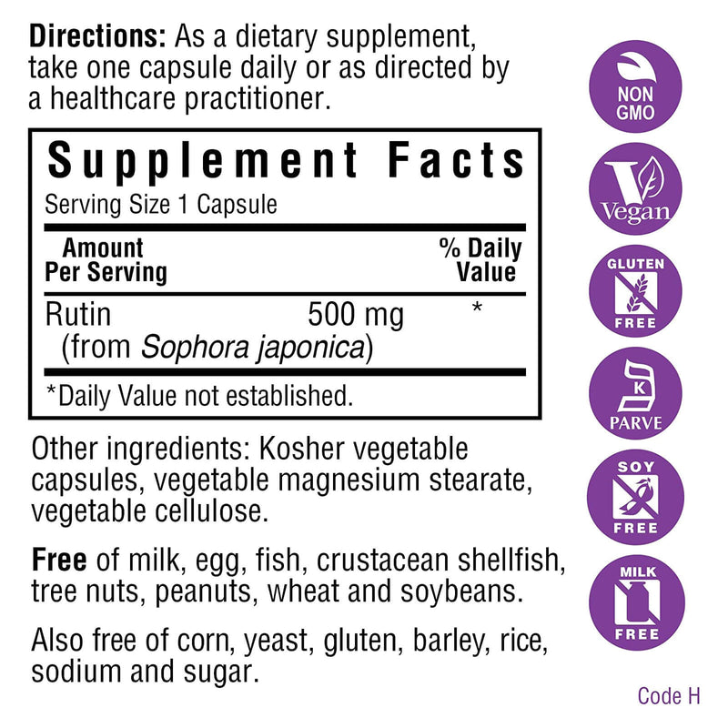 Bluebonnet Rutin 500 mg 50 Veg Capsules