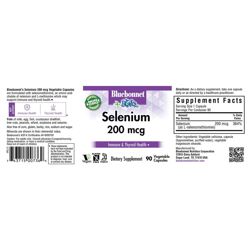 Bluebonnet Selenium 200 mcg 90 Veg Capsules