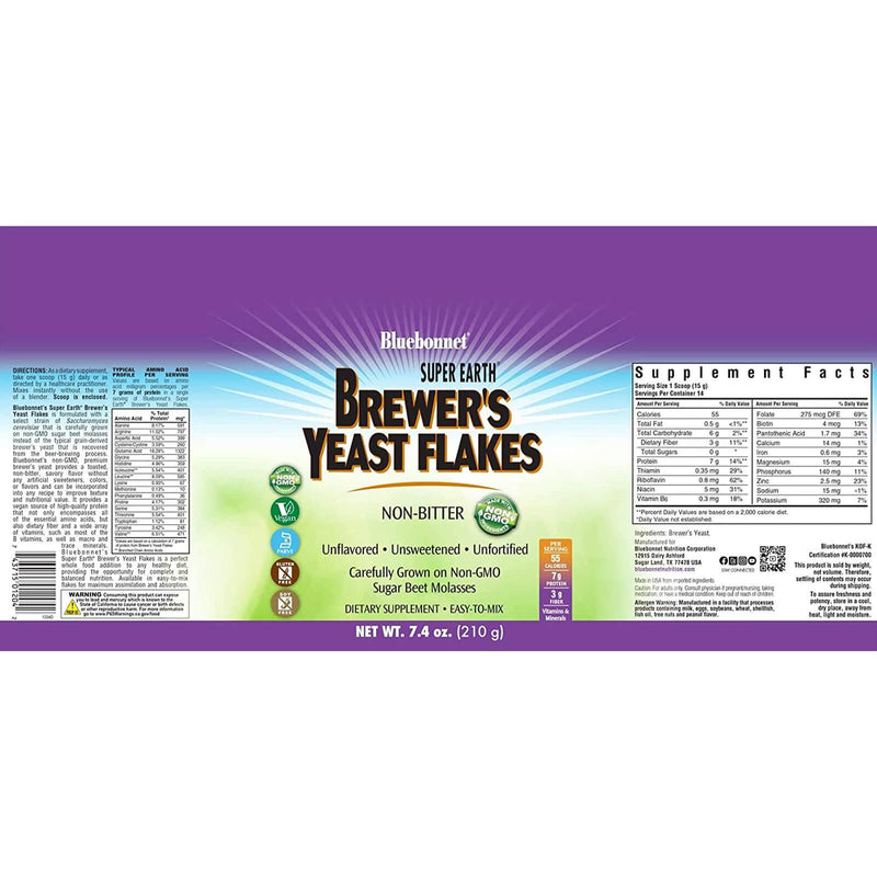 Bluebonnet Super Earth Brewer's Yeast Flakes 7.4 oz Powder