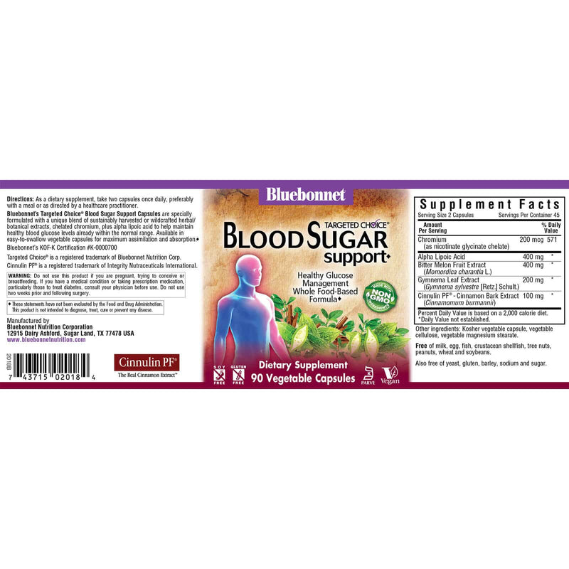 Bluebonnet Targeted Choice Blood Sugar Support 90 Veg Capsules